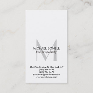 Vertical Grey Monogram Black White Business Card