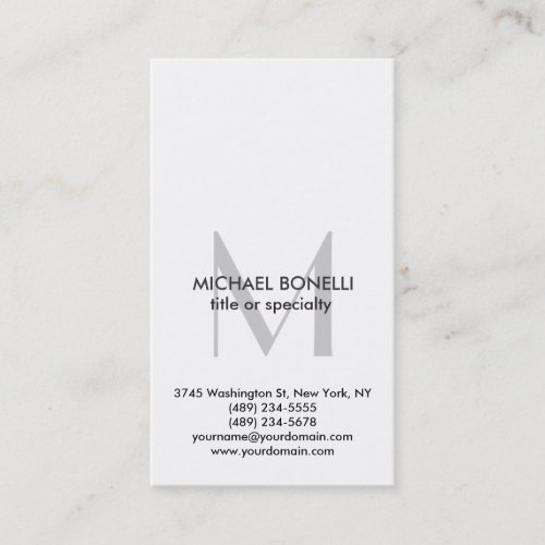 Vertical Grey Monogram Black White Business Card