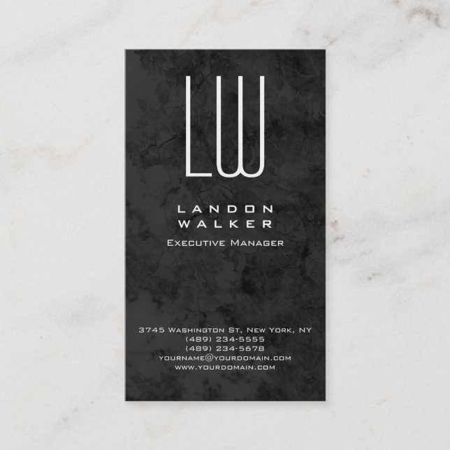 Vertical grey pattern professional modern monogram business card (Front)