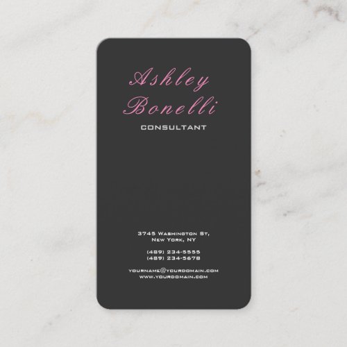Vertical Grey Pink Classical Feminine Stylish Business Card