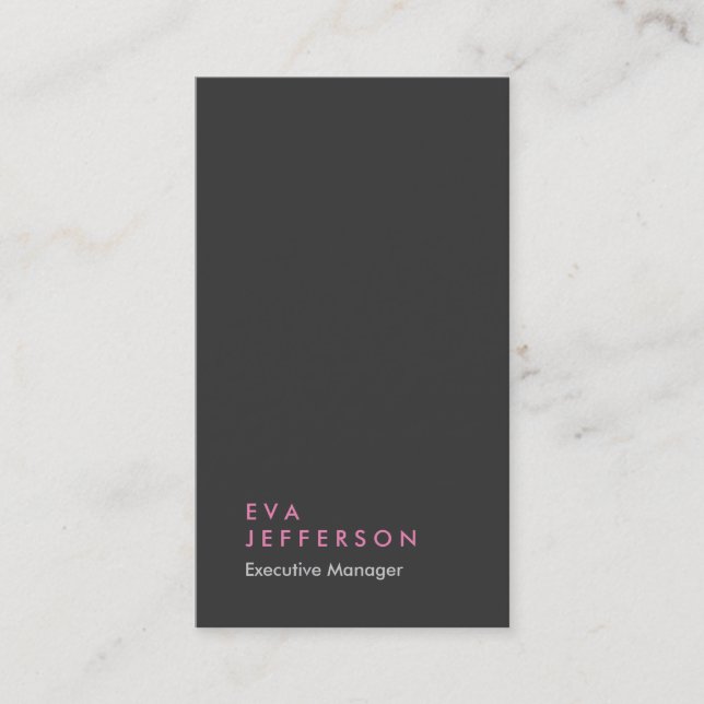 Vertical grey pink girly professional plain business card (Front)