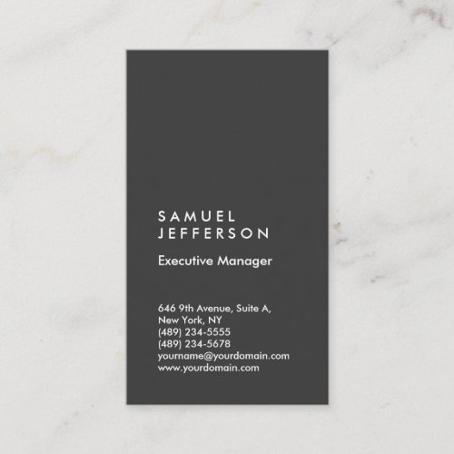 Vertical grey professional plain modern stylish business card