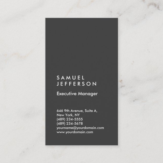 Vertical grey professional plain modern stylish business card (Front)