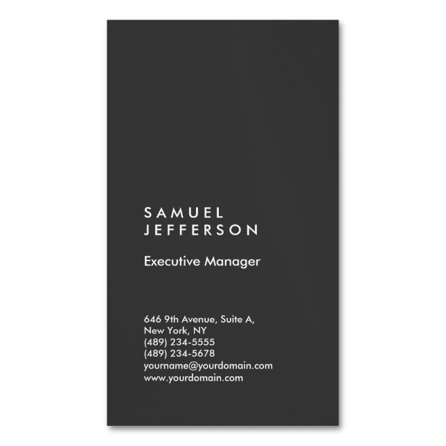Vertical grey professional plain modern stylish business card magnet (Front Vertical)
