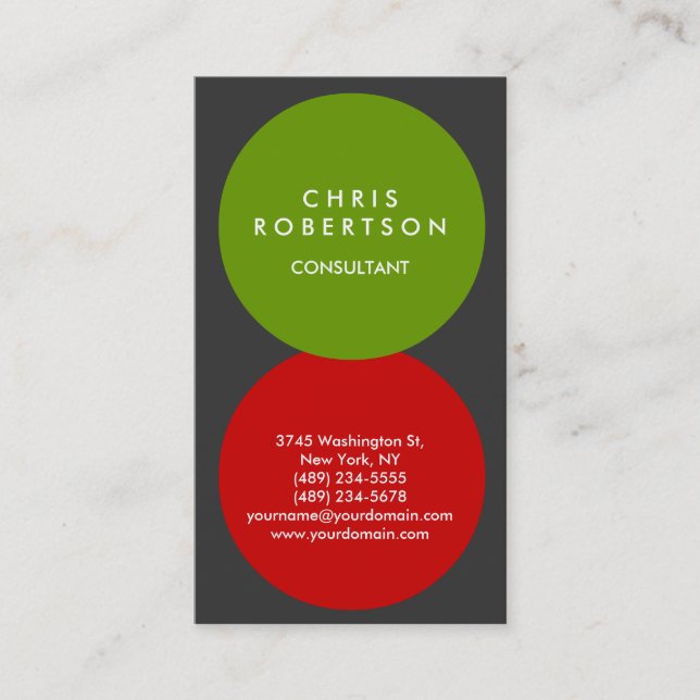 Vertical Grey Red Green Rounds Business Card (Front)