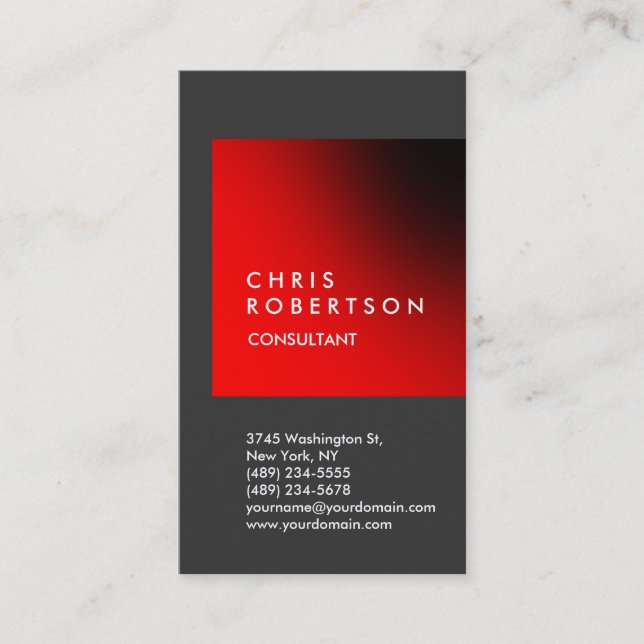 Vertical Grey Red Stripe Business Card (Front)