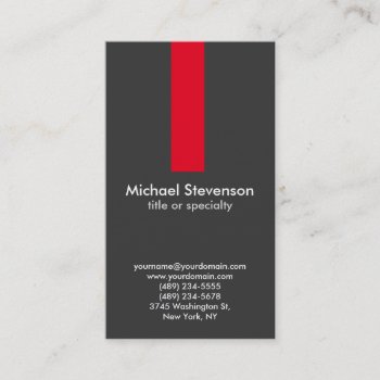 Vertical Grey Red Stripe Standard Business Card by hizli_art at Zazzle