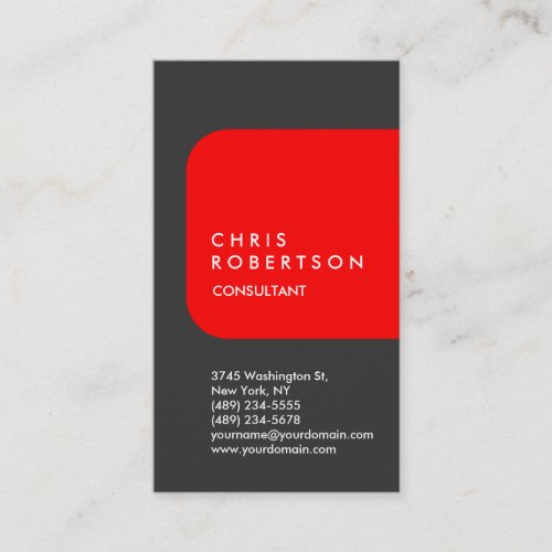 Vertical Grey Red Stylish Modern Design Business Card