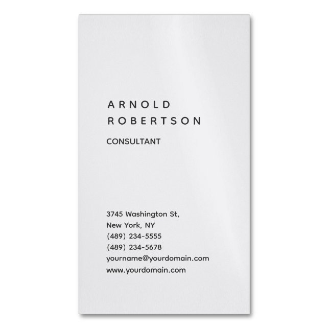Vertical Grey Trendy Consultant Minimalist Business Card Magnet (Front Vertical)