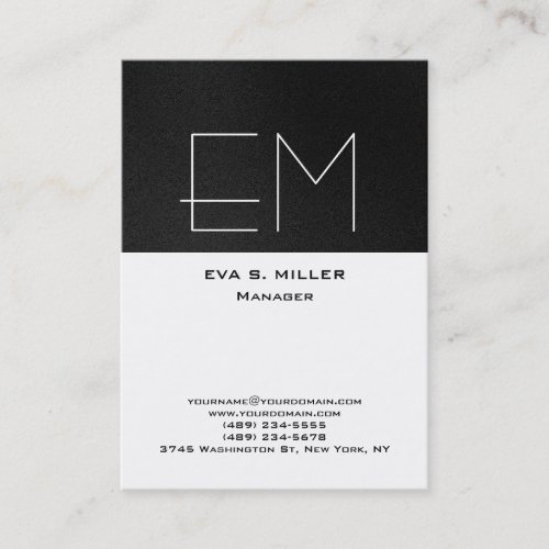 Vertical grey white monogram professional modern business card