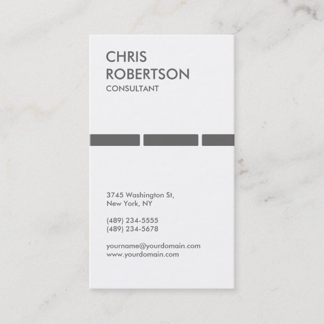 Vertical Grey White Simple Charming Business Card (Front)