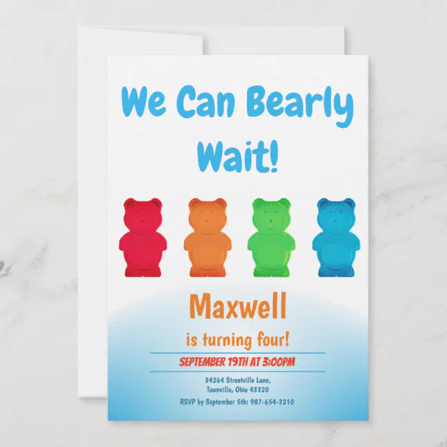 Vertical Gummy Bear Kid’s Birthday Invitation | Zazzle