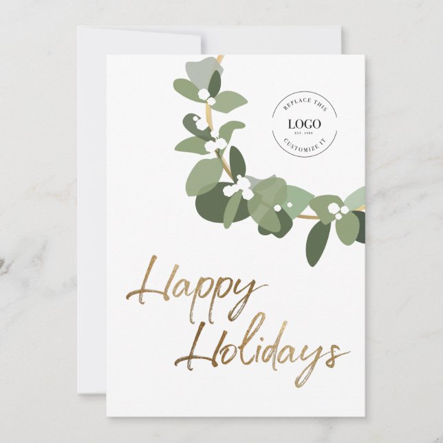  Vertical Happy Holidays Modern Business logo Holiday Card (Front)