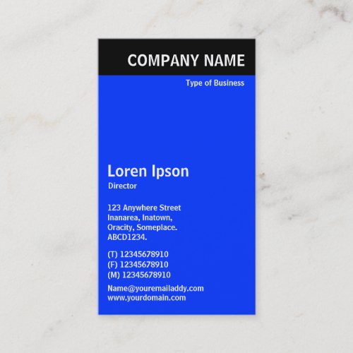 Vertical Header _ Black with Blue 0033FF Business Card