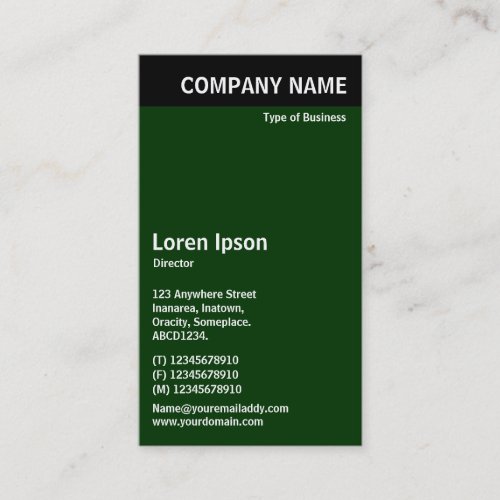 Vertical Header _ Black with Dark Green 003300 Business Card