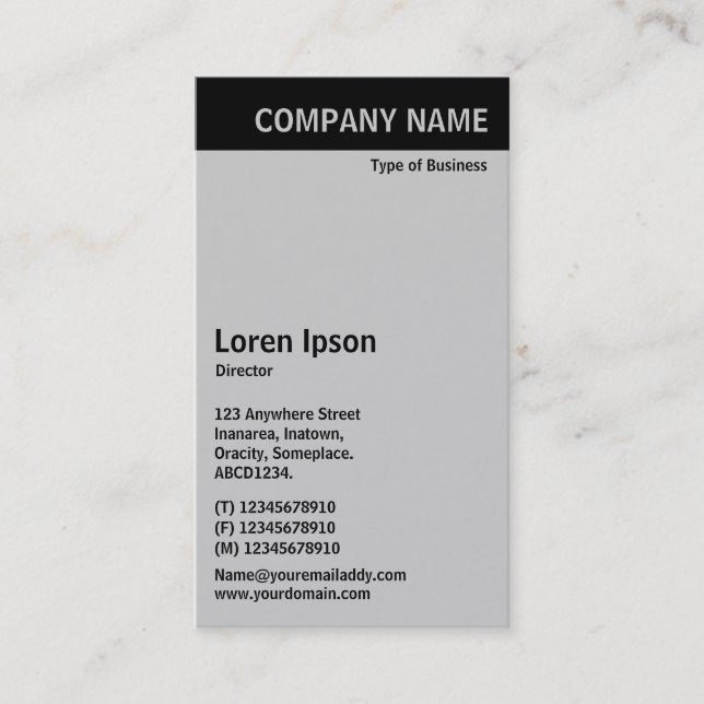 Vertical Header - Black with Gray CCCCCC Business Card (Front)