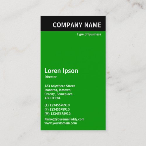 Vertical Header _ Black with Green 009900 Business Card