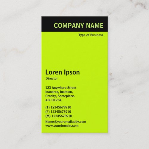 Vertical Header _ Black with Green CCFF00 Business Card