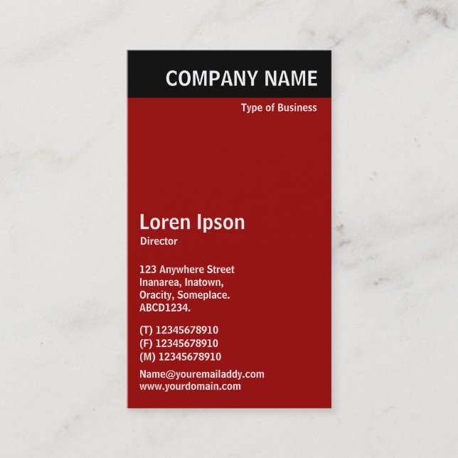 Vertical Header - Black with Maroon 990000 Business Card (Front)
