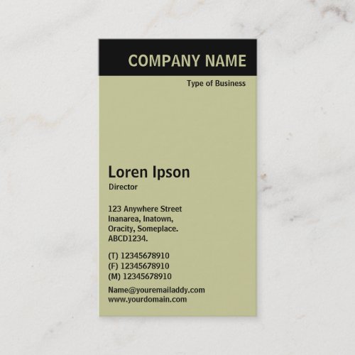 Vertical Header _ Black with Warm Gray CCCC99 Business Card