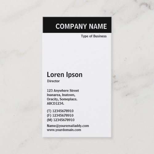 Vertical Header _ Black with White Business Card