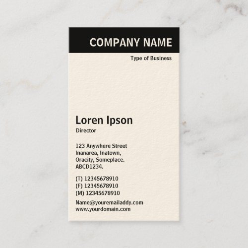 Vertical Header _ Black with White Cream Card Business Card
