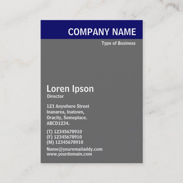 Vertical Header - Blue with Gray and White Business Card (Front)