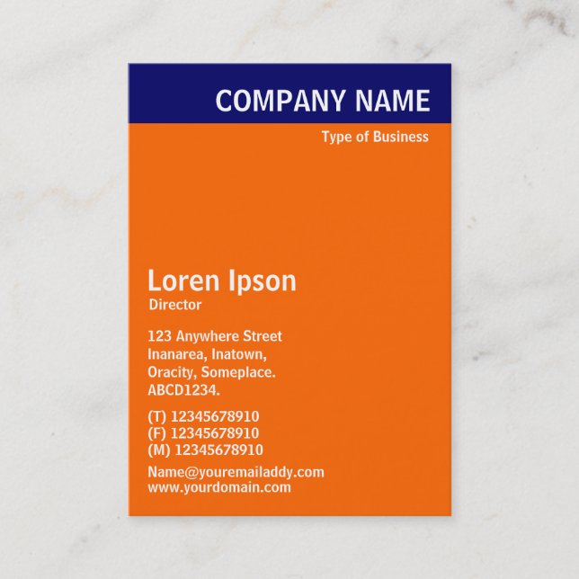 Vertical Header - Blue with Orange and White Business Card (Front)