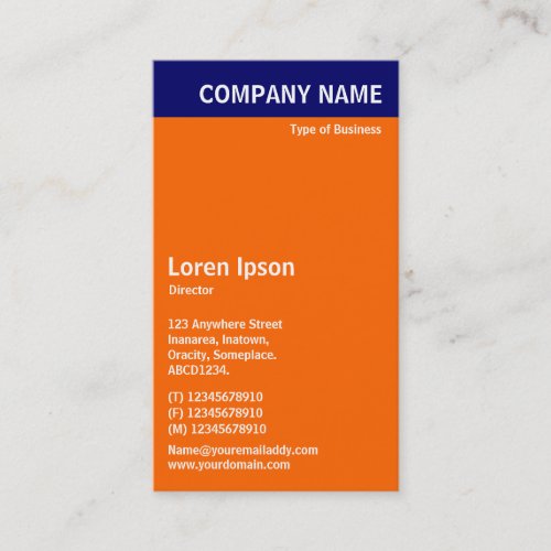 Vertical Header _ Blue with Orange and White Business Card