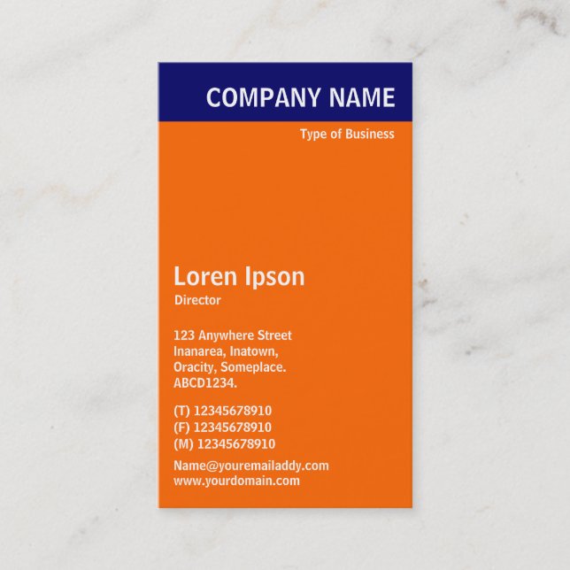 Vertical Header - Blue with Orange and White Business Card (Front)