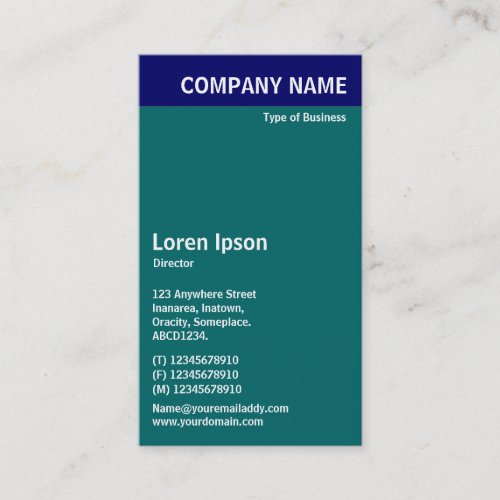 Vertical Header _ Blue with Teal 006666 and White Business Card