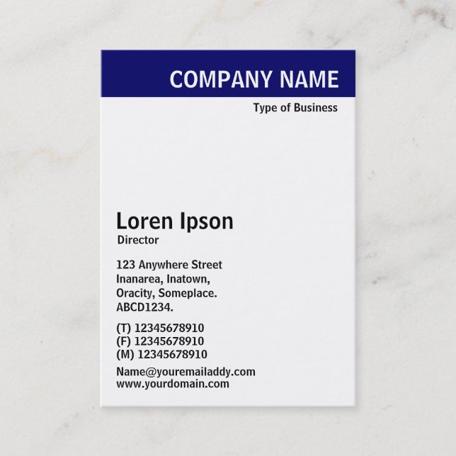 Vertical Header - Blue with White Business Card (Front)