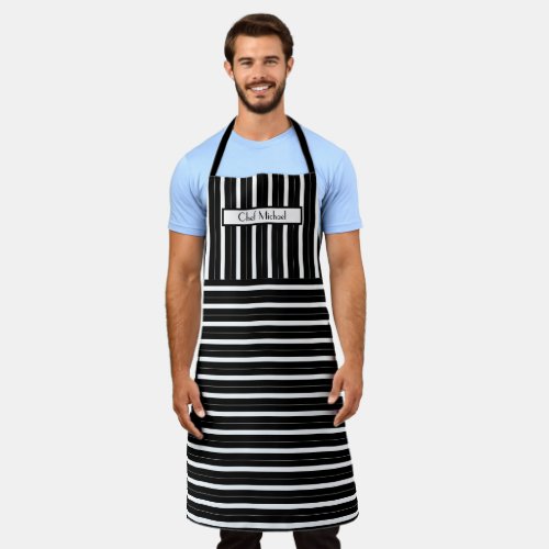 Vertical Horiz Stripe 3 DIY Colors Black White SV Apron