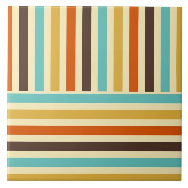 Vertical Horizontal Stripes Blue Yellow Red Ceramic Tile (Front)
