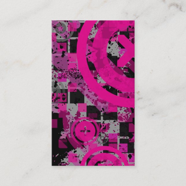 vertical hot pink chex business card (Front)
