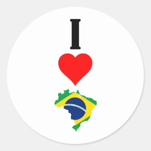 Vertical I Love Brazil  I Heart Brazil Brazilian Classic Round Sticker