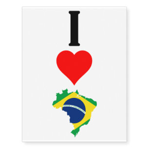 Vertical I Love Brazil / I Heart Brazil Brazilian Temporary Tattoos
