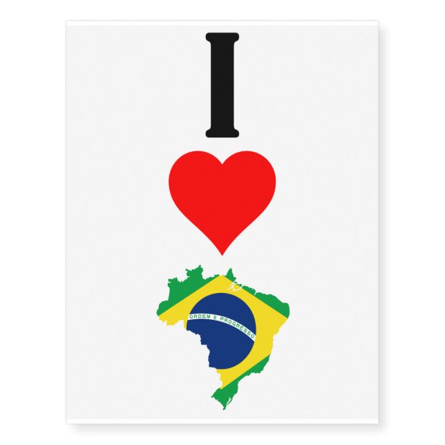 Vertical I Love Brazil / I Heart Brazil Brazilian Temporary Tattoos (Front)