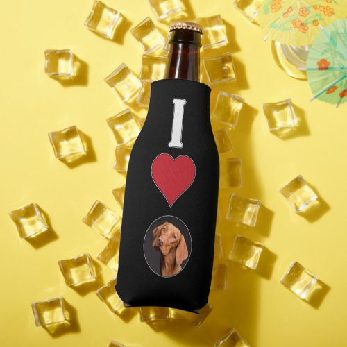 Vertical I LoveHeart Custom PhotoPicture Black Bottle Cooler