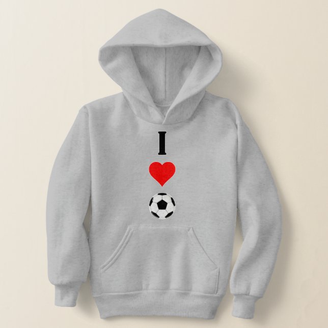 Vertical I Love Soccer / I Heart Soccer Boys Hoodie (Laydown)
