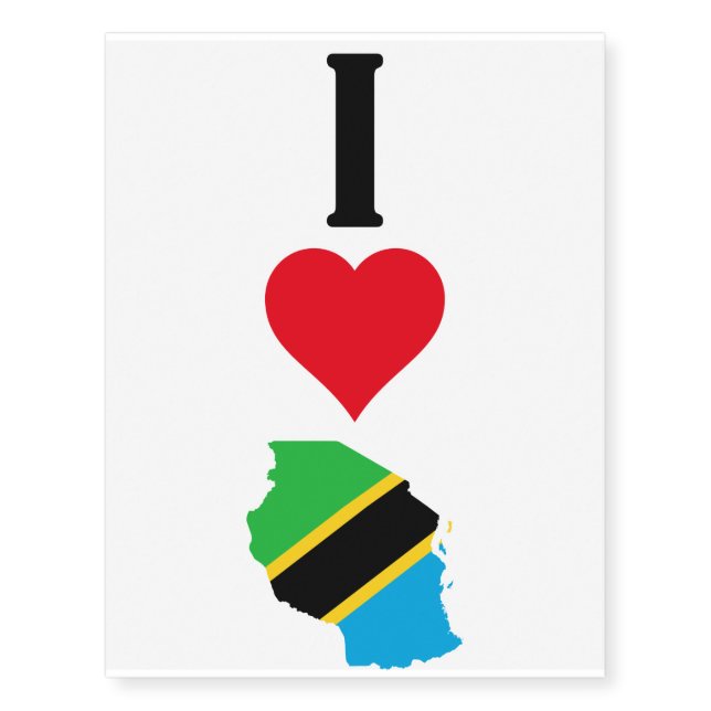 Vertical I Love Tanzania / I Heart Tanzania Temporary Tattoos (Front)