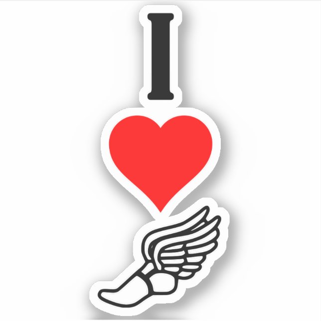 Vertical I Love Track and Field I Heart Running Sticker (Front)