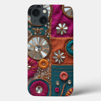 Vertical Indian Mirrorwork & Thread Embroidery iPhone 13 Case
