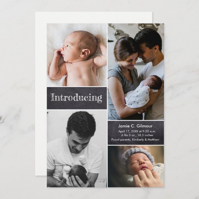 Vertical Introducing Photo collage baby birth Announcement (Front/Back)