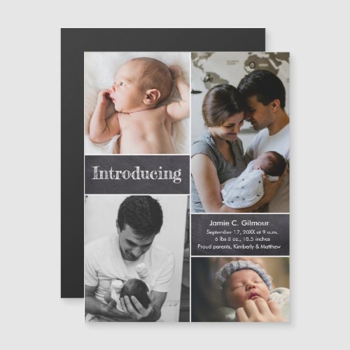 Vertical Introducing  photo collage baby birth Magnetic Invitation
