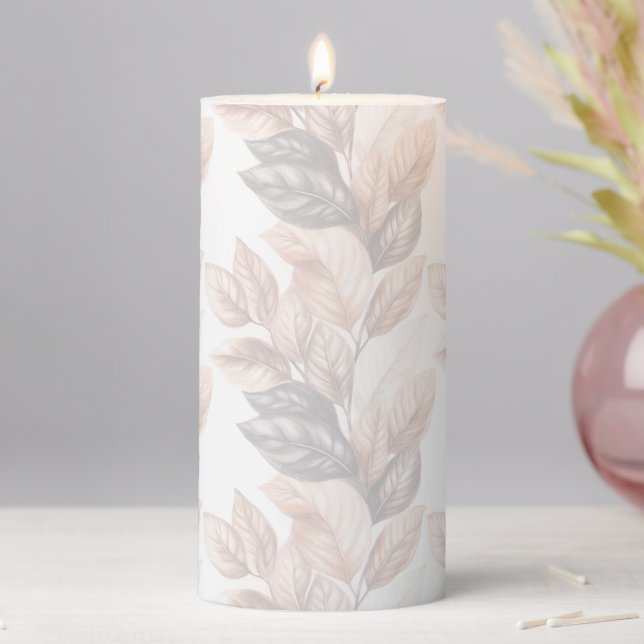 Vertical Leaf Wrap in Earth Tones Pillar Candle (In Situ)