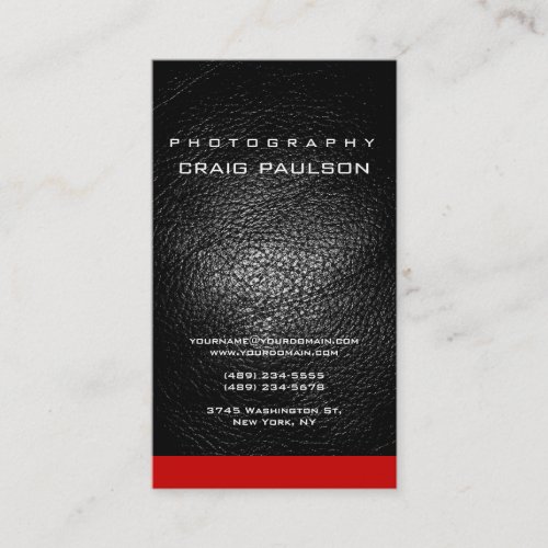 Vertical Leather Red Photography Business Card