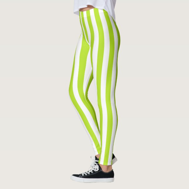 Vertical Lime Green and White Stripes Leggings (Left)