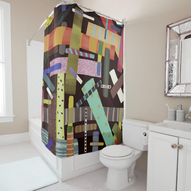 Vertical lines boho splash splattered stylish shower curtain (In Situ)