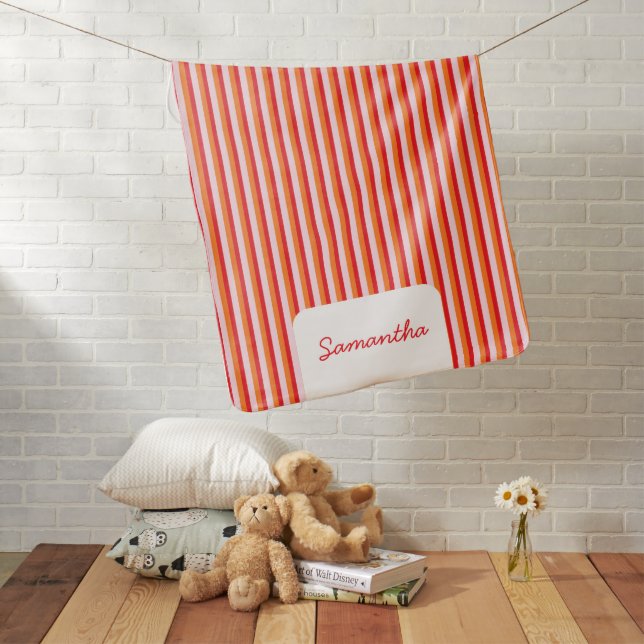 Vertical lines personalized stripes baby blanket (In Situ)